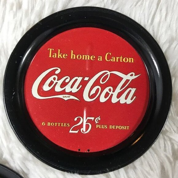 NWOT Vintage Coca-Cola 'Fountain Service' Angled Hinge Lid Tin & Coasters Set - Picture 10 of 13